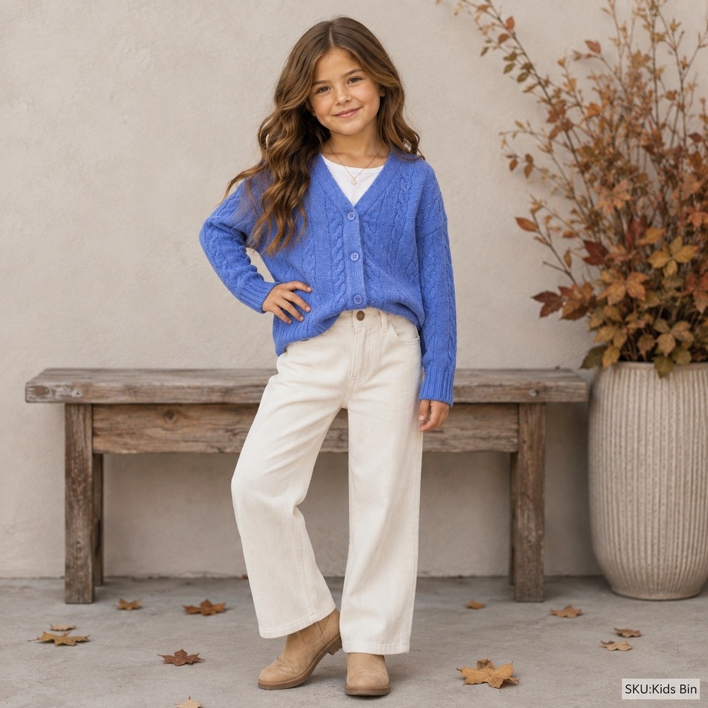 Art Class Girls Blue Cable Knit Button Front V-Neck Cardigan Sweater Medium